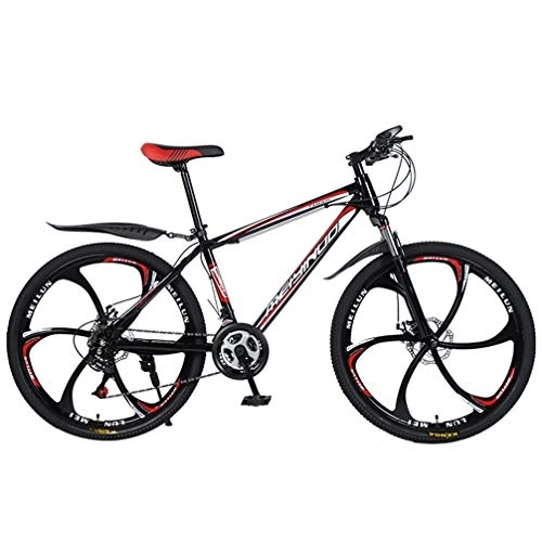 Mountain Bike : ZKHD 26 Pollici ad Alta Acciaio al Carbonio 3 Raggi Una Ruota Mountain Doppio Freno a Disco di Assorbimento di Scossa a velocità variabile Cross Country Bike, Black Red, 26 Inches