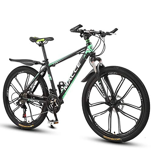 Mountain Bike : ZLMI Mountain Bike da Adulto, Ruote da 26 Pollici, 27 velocità di Sospensione, con Doppio Freno A Disco, in Acciaio al Carbonio, Verde