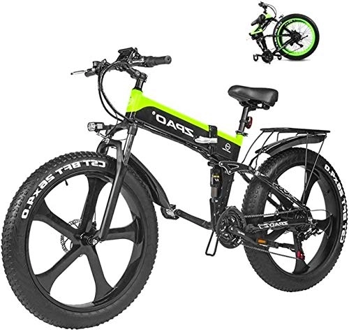 Bicicleta de montaña eléctrica plegables : Alta velocidad Electric Mountain Bike 26 pulgadas 1000W 48V 12.8ah plegable Fat Tire nieve E-bici pedaleo asistido Frenos de disco hidráulicos batería de litio bicicleta for adultos ( Color : Green )