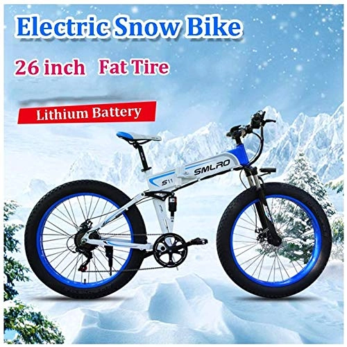 Bicicleta de montaña eléctrica plegables : Bici electrica, 35 kilometros 350W bicicleta eléctrica Fat Tire bicicletas de montaña de nieve 48V 10Ah batería extraíble / h E-Bici de 26 pulgadas 7 Velocidad ☀☀ hombre de mediana Foldign bicicleta e