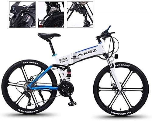 Bicicleta de montaña eléctrica plegables : Bici electrica, Montaña bicicleta eléctrica 350W 26 '' plegable eléctrica MTB doble suspensión de bicicleta con la rueda integrada super aleación de magnesio, 27 de velocidad de engranajes y modos de