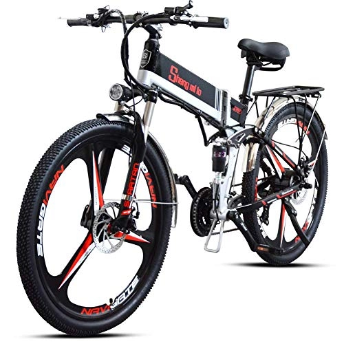 Bicicleta de montaña eléctrica plegables : Bicicleta de montaña elctrica 500w / 350w Hombres ebike Bicicleta Plegable MTB Shimano 21 velocidades (Negro 350w)