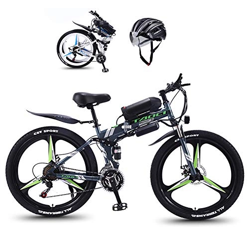 Bicicleta de montaña eléctrica plegables : Bicicleta de Montaña EléCtrica Plegable con Motor de 350 W / 36 V Batería de Litio ExtraíBle NeumáTicos para Nieve de 26 Pulgadas Velocidad MáXima de 30 Km / H Frenos de Disco Doble, Gris, 10ah 60km