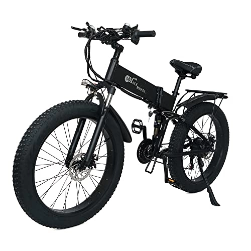 Bicicleta de montaña eléctrica plegables : Bicicleta de montaña eléctrica Plegable X26 de 26 Pulgadas, Bicicleta de Nieve para Adultos, Bicicleta eléctrica de 21 velocidades con Dos baterías extraíbles de 10AH (Negro (baterías de 10ah * 2))