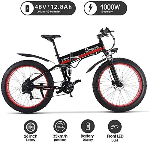 Bicicleta de montaña eléctrica plegables : Bicicleta elctrica, E-Bici de 26 Pulgadas de Bicicletas 4.0 Fat Tire Bicicleta elctrica 1000W Playa de Bicicleta elctrica de 48V for Hombre de Bicicleta de montaña de la Nieve 0731