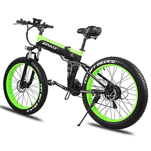 Bicicleta de montaña eléctrica plegables : Bicicleta elctrica para Hombre Mountain, Fat Bike Bicicletas 21 Velocidades Batera de Litio Extrable Frenos de Disco Delanteros y Traseros (Color : Green)