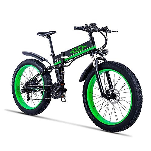 Bicicleta de montaña eléctrica plegables : Bicicleta elctrica plegable de 26 pulgadas Suspensin Fat Tire Bike Nieve 12Ah de la batera de Li-21 velocidad crucero de la playa completa Hombres Mujeres Mountain E-bicicleta con el asiento traser