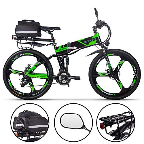 Bicicleta de montaña eléctrica plegables : Bicicleta elctrica Plegable Rich bit 36V Bicicleta de montaña Bicicleta elctrica 26 Pulgadas con LCD Inteligente / 21 velocidades, batera de 12.8Ah ebike plegableTB para Hombres / Adultos (Verde 1)