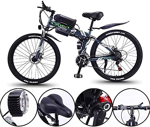 Bicicleta de montaña eléctrica plegables : Bicicleta eléctrica de 26 Pulgadas 36V 350W Motor Snow Bicicleta eléctrica con MTB Plegable de 21 velocidades para Hombres, Mujeres, Damas / Commute Ebike (Color: Verde)