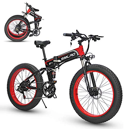 Bicicleta de montaña eléctrica plegables : Bicicleta eléctrica de montaña, 500W / 1000W Bicicleta eléctrica Plegable de 26 '' con batería extraíble de Iones de Litio de 48V 8Ah / 10.4Ah para Adultos, Cambio de 21 velocidades Red 1000W