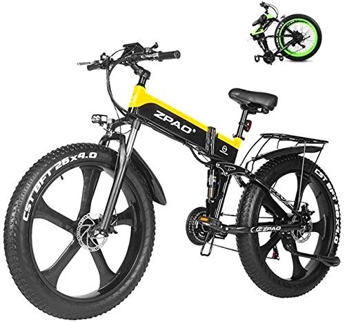 Bicicleta de montaña eléctrica plegables : Bicicleta eléctrica de nieve, Electric Mountain Bike 26 pulgadas 1000W 48V 12.8ah plegable Fat Tire nieve E-bici pedaleo asistido Frenos de disco hidráulicos batería de litio bicicleta for adultos Bat