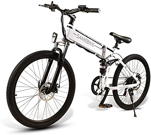 Bicicleta de montaña eléctrica plegables : Bicicleta eléctrica para Adultos 26"Bicicleta eléctrica Plegable, E-MTB, E-Muntainbike48V 10.4Ah 350W Bicicleta de montaña asistida por Cambio de 21 Niveles (Color: 4.8V / 10.4Ah / Blanco)