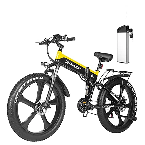 Bicicleta de montaña eléctrica plegables : Bicicleta Eléctrica Plegable para Adultos, Bicicleta Eléctrica Bicicleta de Montaña Eléctrica Ligero Ebike Profesional Shimano Batería de Litio Extraíble 48V 1000W, Yellow