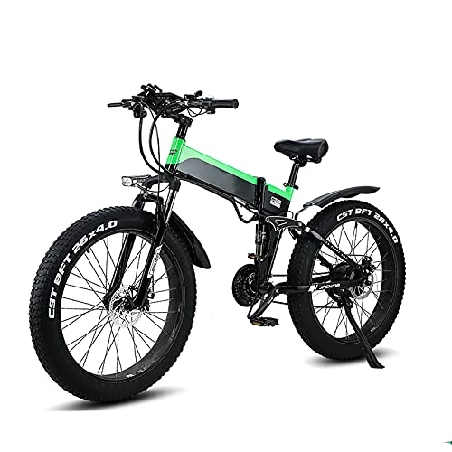 Bicicleta de montaña eléctrica plegables : Bicicleta eléctrica plegable para adultos, bicicleta eléctrica de 26 pulgadas con batería de iones de litio de 12.8 AH, motor de 48 V 500 W y velocidad ajustable inteligente (verde)