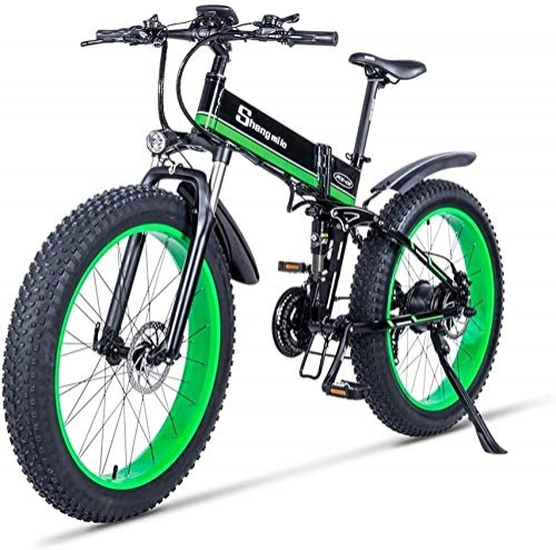Bicicleta de montaña eléctrica plegables : Bike 1000W Playa de Bicicleta elctrica De la Bici de la Furia Lithiu Potencia de Motos de Nieve Ayudar a Bicicletas de montaña Bicicletas Roller 0717 (Color : Green)