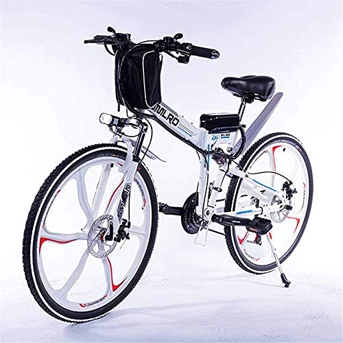 Bicicleta de montaña eléctrica plegables : CCLLA Bicicleta eléctrica Batería de Litio Plegable asistida Bicicleta de montaña Bicicleta de batería de 27 velocidades 350W48v13ah Suspensión Completa remota, Blanco, 10AH