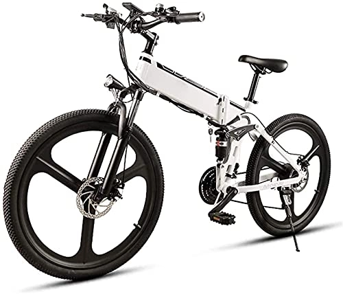 Bicicleta de montaña eléctrica plegables : CCLLA Bicicleta eléctrica de 26 Pulgadas para Adultos 350W Bicicleta eléctrica de montaña Plegable con batería de Iones de Litio extraíble 48V10AH, aleación de Aluminio Bicicleta de Doble suspensi