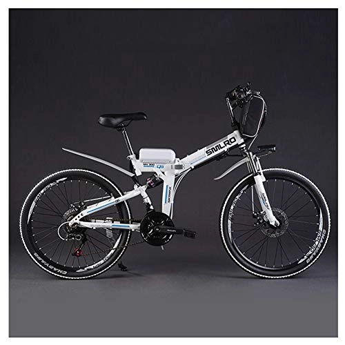 Bicicleta de montaña eléctrica plegables : CJCJ-LOVE Bicicleta Eléctrica Plegable De La Montaña, 26 Pulgadas 21 Velocidad 48V / 8Ah / 350W E-Bike / Bicicletas con Gran Capacidad Extraíble De Tipo Bolsa De La Batería De Litio, Blanco