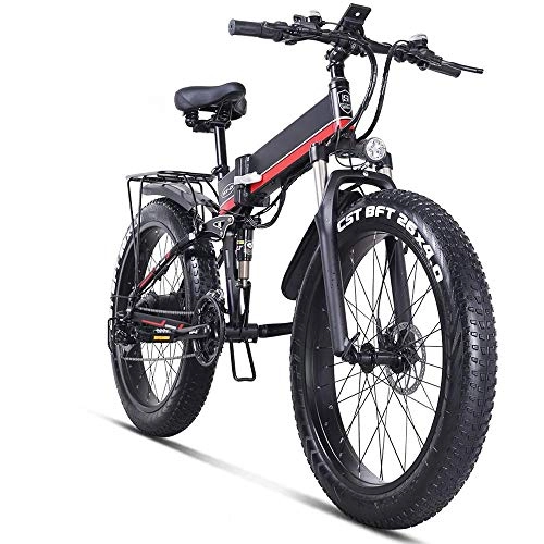 Bicicleta de montaña eléctrica plegables : COKECO Bicicleta Eléctrica Fat Tire Beach Cruiser 21 Velocidades Batería De Litio 12.8Ah Batería De Litio Plegable 1000W Moto De Nieve Eléctrica con 1000W 4.0 Fat Tire