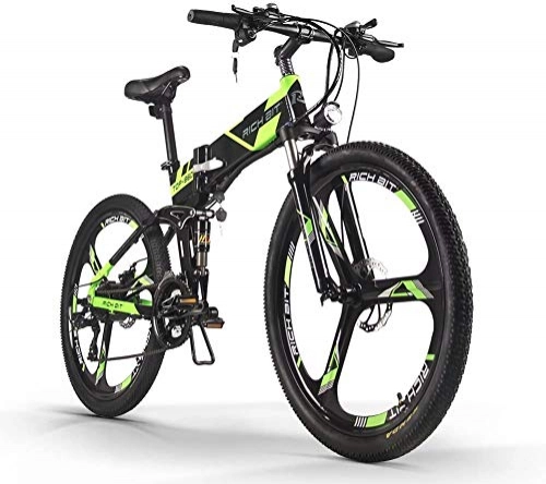 Bicicleta de montaña eléctrica plegables : ENLEE SUFUL Rich bit TOP-860 36V 250W 12.8Ah Bicicleta de Ciudad de suspensión Completa Bicicleta de montaña Plegable eléctrica Bicicleta de montaña (Black-Green)