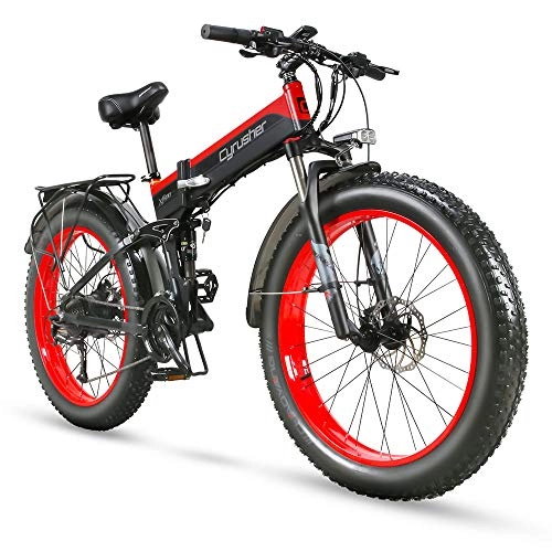 Bicicleta de montaña eléctrica plegables : Extrbici Bicicleta Eléctrica Plegable XF690 500w 48v 10A Electrónica Grasa Neumática E Bicicleta Completa Suspensión 7 Velocidades Bicicleta Eléctrica (Rojo)