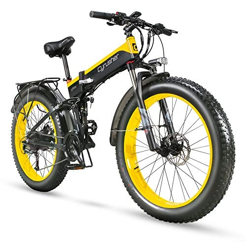 Bicicleta de montaña eléctrica plegables : Extrbici Cruiser Bicicleta Eléctrica Plegable XF690 500w 48v 10A Electrónica Grasa Neumática E Bicicleta Completa Suspensión 7 Velocidades Bicicleta Eléctrica (Amarillo Negro)