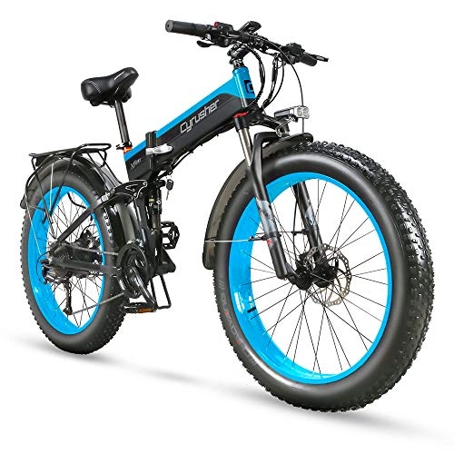 Bicicleta de montaña eléctrica plegables : Extrbici Cruiser Bicicleta Eléctrica Plegable XF690 500w 48v 10A Electrónica Grasa Neumática E Bicicleta Completa Suspensión 7 Velocidades Bicicleta Eléctrica (Azul)