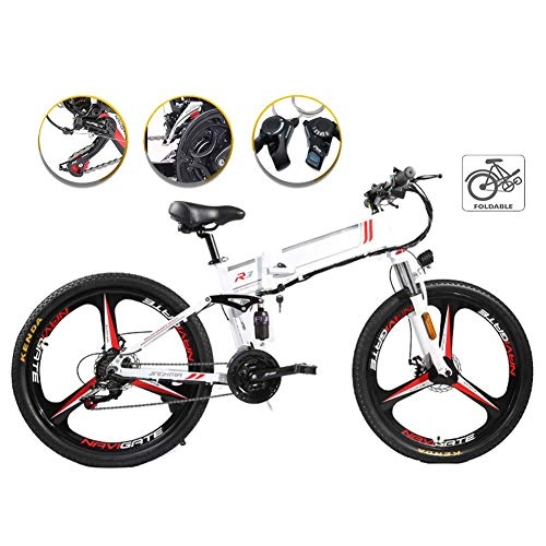 Bicicleta de montaña eléctrica plegables : JIEER Bicicleta eléctrica plegable de montaña, E-Bike para adultos, 3 modos de conducción, motor 350 W, marco de aleación de magnesio ligero, plegable