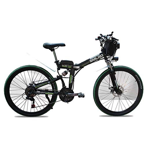 Bicicleta de montaña eléctrica plegables : Jieer Bicicleta Montaña Niño, Bicicleta de Montaña Eléctrica de 48 V, Bicicleta Eléctrica Plegable de 26 Pulgadas con Ruedas de Radios Gordas de 4.0", Suspensión Completa Premium, Negro