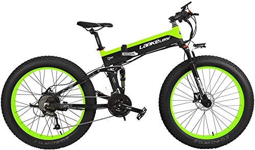 Bicicleta de montaña eléctrica plegables : JINHH 27 Velocidad 1000W Bicicleta elctrica Plegable 26 * 4.0 Fat Bike 5 Pas Freno de Disco hidrulico 48V 10Ah Batera de Litio extrable (estndar Verde, 1000W)