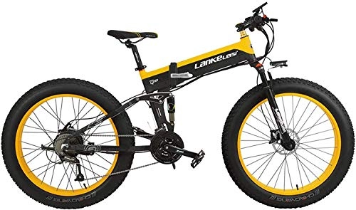 Bicicleta de montaña eléctrica plegables : JINHH 27 Velocidad 1000W Bicicleta eléctrica Plegable 26 * 4.0 Fat Bike 5 Pas Freno de Disco hidráulico 48V 10Ah Carga de batería de Litio extraíble (Amarillo estándar, 1000W)