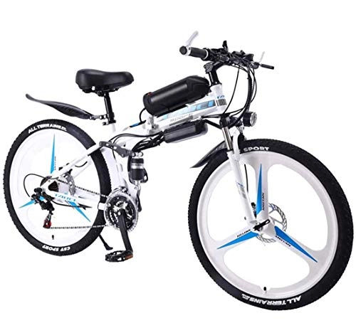 Bicicleta de montaña eléctrica plegables : JXH 26''Folding Montaa elctrica de la Bici Adulta, MTB con los Frenos de Doble Disco, Bicicletas extrable de Gran Capacidad de Iones de Litio (36V 350W), Tres Modos de Trabajo, White 8ah