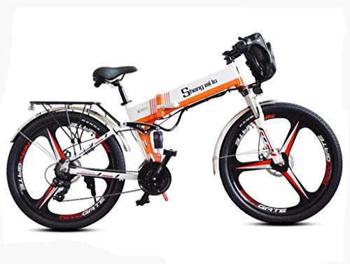 Bicicleta de montaña eléctrica plegables : JXXU 26 '' Bicicleta eléctrica de montaña con la batería de Doble extraíble de Gran Capacidad de Iones de Litio (48V 350W), Plegable Bicicleta eléctrica 21 Speed ​​Gear y Modos de Trabajo de Tres