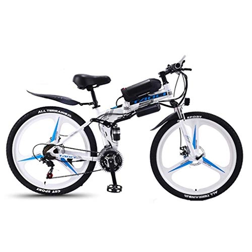 Bicicleta de montaña eléctrica plegables : JXXU 26 '' de Bicicleta eléctrica Plegable Bicicletas de montaña for Adultos Frenos 36V 350W 8AH extraíble de Iones de Litio E-Bici Fat Tire Doble Disco de luz LED (Color : White)