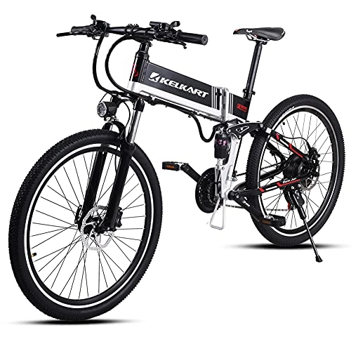 Bicicleta de montaña eléctrica plegables : KELKART Bicicleta de Montaña Eléctrica Plegable, Bicicleta Eléctrica de Conmutación de 26 Pulgadas con Motor de 500W, Batería de 48V 12.8AH, Engranajes de Transmisión de 21 Velocidades
