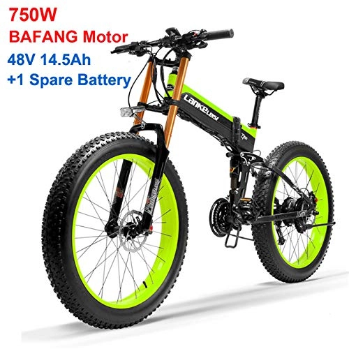 Bicicleta de montaña eléctrica plegables : Ker Fat Tire Bicicleta elctrica 26inch Bicicleta elctrica, 48V / 14.5AH Moto de Nieve, Batera de Litio de 21 velocidades / 750W, Sistema operativo optimizado Green