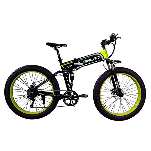 Bicicleta de montaña eléctrica plegables : Knewss 1000W Ruedas de Motor de pulgas octogonales Bicicleta elctrica de Servicio Pesado Bicicleta de batera de Litio Plegable 14Ah Bicicleta de montaña-36V10AH Negro Verde