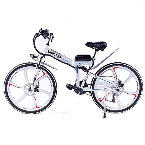 Bicicleta de montaña eléctrica plegables : Knewss 26 Mx300 Bicicleta eléctrica Plegable Shimano 7 Speed ​​E-Bike 48v Batería de Litio 350w 13ah Motor Bicicleta eléctrica para Adultos-Blanco_48V350W10AH