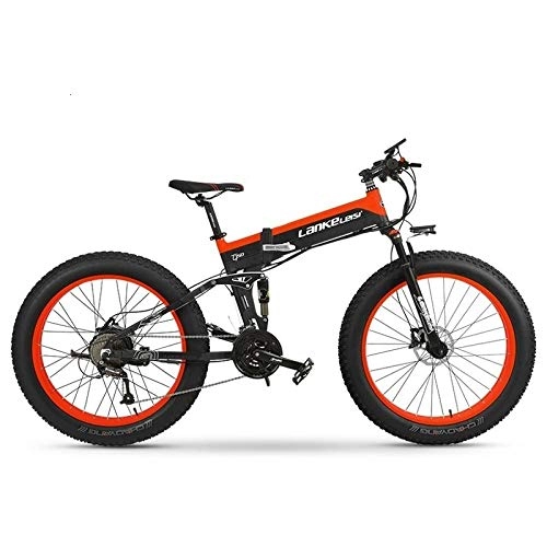 Bicicleta de montaña eléctrica plegables : Knewss Bicicleta elctrica de 26 Pulgadas, Bicicleta Plegable de montaña, batera de Litio, Freno electromagntico EBS, Potencia del Motor 1000W, plegable-36V10AH Rojo