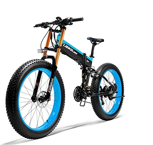 Bicicleta de montaña eléctrica plegables : LANKELEISI XT750 PLUS Bicicleta eléctrica, bicicleta eléctrica para adultos con motor sin escobillas de 1000 W, 48V 14.5AH con dispositivo antirrobo (azul, batería de repuesto)