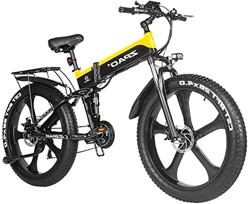 Bicicleta de montaña eléctrica plegables : Leifeng Tower Alta Velocidad Bicicleta de montaña Bicicleta eléctrica de 48V 1000W Plegable de 26 Pulgadas con Fat Tire Pedal E-Bici de Asistencia hidráulica del Freno de Disco (Color : Yellow)