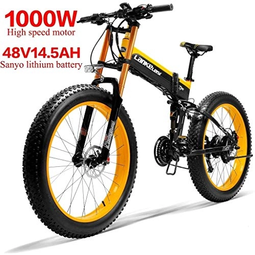 Bicicleta de montaña eléctrica plegables : Logo 48V 1000W 14.5AH Bicicleta elctrica 26 '' 4.0 Fat Tire Ebike Shimano 27 Nieve Velocidad MTB Bicicleta Plegable elctrica de la Hembra Adulta / Hombre (Color : Yellow)