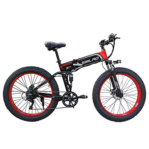 Bicicleta de montaña eléctrica plegables : LOSA Bicicleta Plegable eléctrica de montaña de la Bicicleta, el Interruptor de Control automático de 48V 10Ah 350W Motor / Rueda de 26 Pulgadas LCD Inteligente con una Sola tecla, Black Red