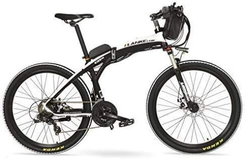 Bicicleta de montaña eléctrica plegables : LUO Bicicleta Eléctrica 26 Pulgadas Asistente de Pedal de Moda Bicicleta de Montaña Eléctrica de Plegado Rápido, Batería de 48V 12Ah, Motor de 240W, Freno de Disco, 30~40Km / H, Blanco Negro