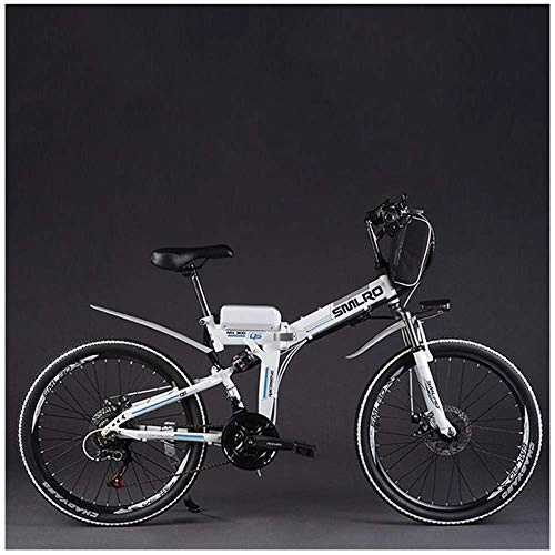 Bicicleta de montaña eléctrica plegables : MERRYHE Bicicleta elctrica Plegable Bicicleta de Carretera de montaña para Adultos Batera de Litio de 48 vatios para ciclomotor City Power Bicicleta, White-Retro Wire Wheel