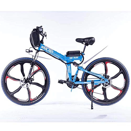 Bicicleta de montaña eléctrica plegables : MICAKO 26" Bicicleta eléctrica de montaña, Batería 48V E-Bike Sistema de Transmisión de 21 Velocidades con Linterna con Batería de Litio Desmontable con 2 Modos de Trabajo, Azul