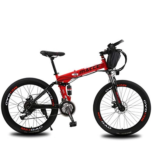 Bicicleta de montaña eléctrica plegables : Montaña Bicicleta Eléctrica Plegable, Adultos Electric Bike con Gran Capacidad Extraíble De Iones De Litio (36V), 21 Speed ​​Gear Y Modos De Trabajo De Tres, Rojo, 10Ah 40Km
