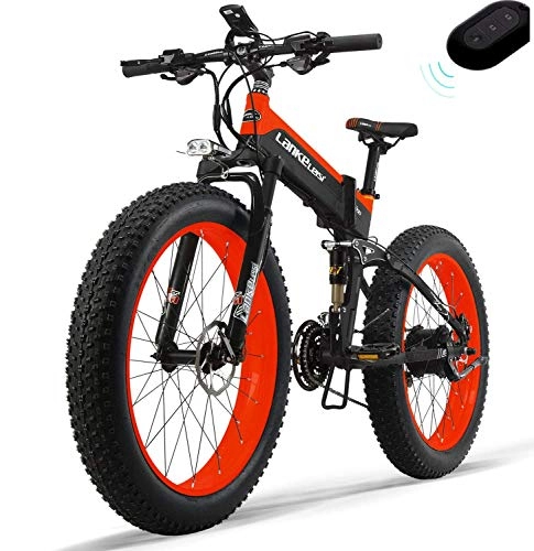 Bicicleta de montaña eléctrica plegables : Nonbrand Lankeleisi XT750PLUS 48V14.5AH1000W Multi-Function Folding Electric Bike with 26-Inch 4.0 Anti-Theft Large Tire, Adult (Rojo)