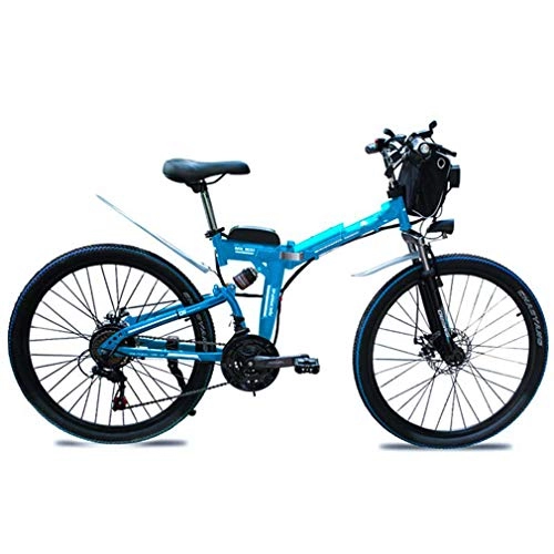 Bicicleta de montaña eléctrica plegables : NYPB 26"" Bicicleta Eléctrica de Montaña, 350 / 500W Motor Bicicleta Bicicleta de Montaña 21 Velocidades Asiento Ajustable, con Pedales Tres Modos de Trabajo, Azul, 48V8AH 500W
