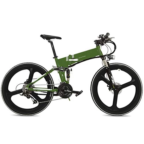 Bicicleta de montaña eléctrica plegables : NYPB Bicicleta Eléctrica Bicicleta, Motor 48V 400W, Bicicleta de Montaña 7 Velocidades con Freno de Disco 26 Pulgadas de Aleación de Magnesio Integrado Ruedas, Verde, 48V10.4AH